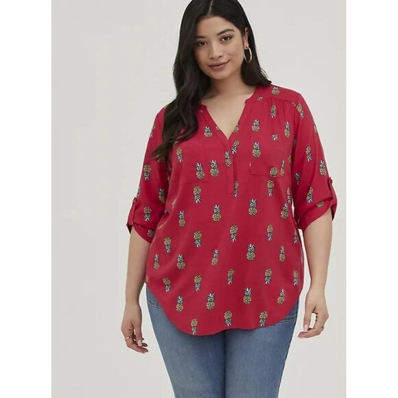Torrid Harper Pineapple Print Blouse Pullover Top Women's Size 3 3X pockets - Picture 1 of 7